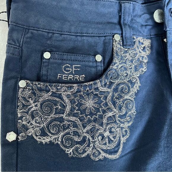 GF Ferré Blue jeans Low Waist Skinny Leg Embroidery Silver Metallic Decor Sz25. - Picture 7 of 10